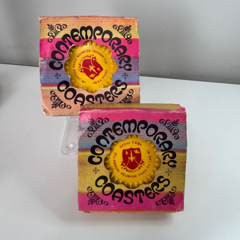Ritepoint Coasters 252nd FA Bn Reunion Yellow Good Vintage 8pc Set USA‎ vintage